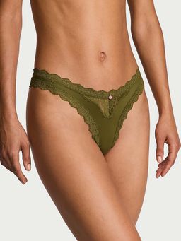 Victoria's Secret - Women Olive Dream Angels Lace-Trim Brazilian Bikini Panty