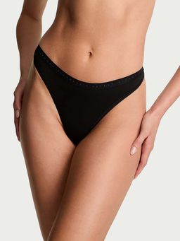 Victoria's Secret - Women Black Stretch Cotton High-Leg Scoop Thong Panty