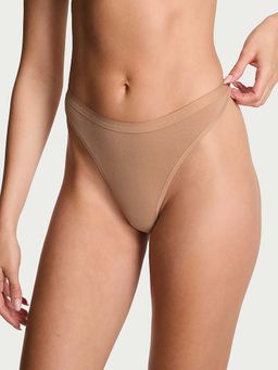 Victoria's Secret - Women Beige Stretch Cotton High-Leg Scoop Thong Panty