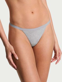 Victoria's Secret - Women Grey Solid Stretch Cotton V-String Thong Panty