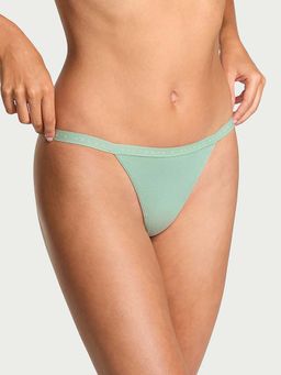 Victoria's Secret - Women Green Solid Stretch Cotton V-String Thong Panty