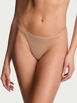 Victoria's Secret - Women Beige Solid Stretch Cotton V-String Thong Panty
