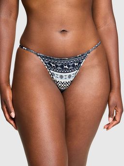 Victoria's Secret - Women Navy Blue Printed Cotton String Bikini