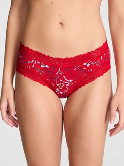 Victoria's Secret - Women Red Printed Wink Lace-Trim Cheeky Brief Panty