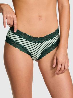 Victoria's Secret - Women Green Stripes Wink Lace-Trim Cheeky Brief Panty