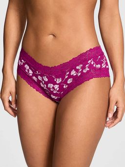 Victoria's Secret - Women Purple Floral Printed Wink Lace-Trim Cheeky Brief Panty