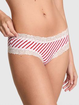 Victoria's Secret - Women White Stripes Printed Wink Lace-Trim Cheeky Brief Panty