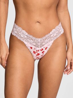Victoria's Secret - Women White Floral Printed Wink Lace-Trim Thong Panty