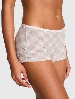 Victoria's Secret - Women Grey Checks Printed Cotton Dorm Boyshorts (XL)