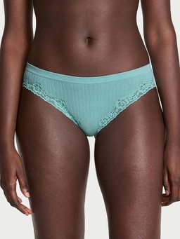 Victoria's Secret - Women Sea Blue Seamless Rib Lace-Trim Brief Panty
