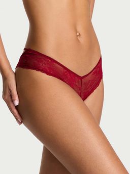 Victoria's Secret - Women Red Lace Strappy Hardware Open-Gusset Thong Panty
