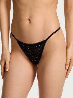 Victoria's Secret - Women Black Dream Angels Crystal Shimmer String Thong Panty