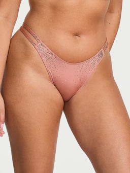 Victoria's Secret - Women Pink Sparkle Crystal Shine Strappy Thong Panty
