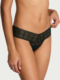 Victoria's Secret - Women Black Plaid Lace Thong Panty