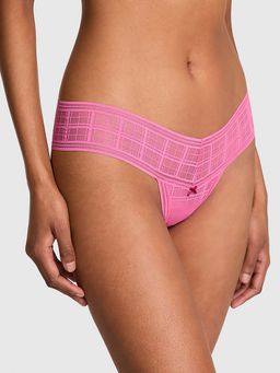Victoria's Secret - Women Pink Plaid Lace Thong Panty