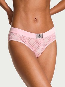 Victoria's Secret - Women Pink Checks Cotton Shine Patch Hip Hugger Brief Panty