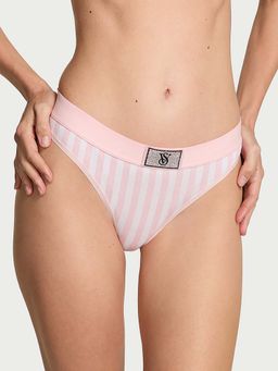 Victoria's Secret - Women Pink Stripes Logo Cotton Shine Patch Thong Panty