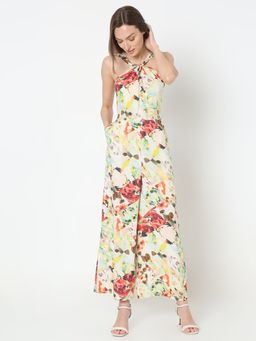VERO MODA - Beige Printed Halter Neck Jumpsuit