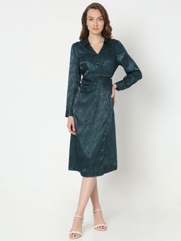 VERO MODA - Dark Green Mock Wrap Midi Dress