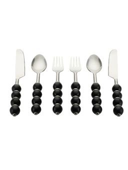 VarEesha - Regal Black Beads Stainless Steel Silverware Set of 6 - Spoons, Forks & Knives