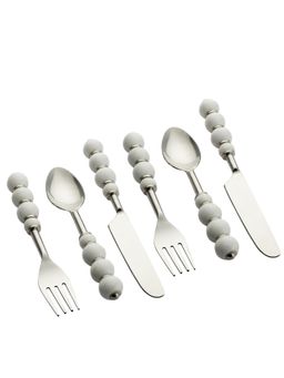 VarEesha - Regal White Beads Stainless Steel Silverware Set of 6 - Spoons, Forks & Knives