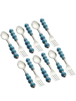 VarEesha - Regal Sky Blue Beads Stainless Steel Silverware Set of 12 - Spoons & Forks