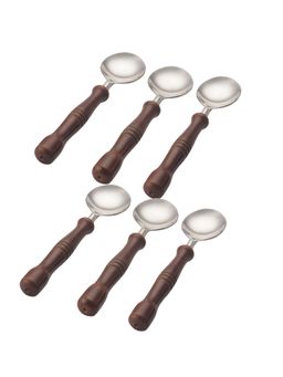 VarEesha - Hand-made Wooden Handles Stainless Steel Small Round Serving-Table Spoons Set of 6