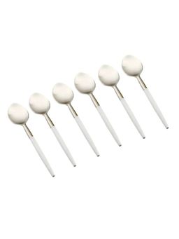 VarEesha - Radiant White Handle Matt Steel Tea Spoons Set of 6