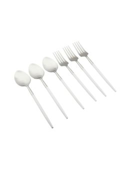 VarEesha - Radiant White Handle Matt Steel Cutlery Set of 12 - Spoons & Forks