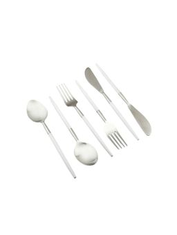 VarEesha - Radiant White Handle Matt Steel Cutlery Set of 18 - Spoons, Forks & Knives