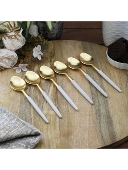 VarEesha - Radiant White Handle Gold Steel Tea Spoons Set of 6