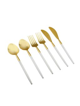 VarEesha - Radiant White Handle Gold Steel Cutlery Set of 18 - Spoons, Forks & Knives