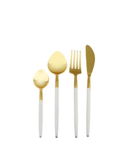 VarEesha - Radiant White Handle Gold Steel Flatware Set of 4 - Spoons & Forks