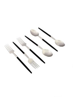 VarEesha - Radiant Black Handle Matt Steel Cutlery Set of 12 - Spoons & Forks