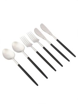 VarEesha - Radiant Black Handle Matt Steel Cutlery Set of 18 - Spoons, Forks & Knives
