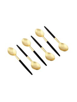 VarEesha - Radiant Black Handle Gold Steel Tea Spoons Set of 6
