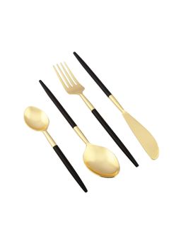 VarEesha - Radiant Black Handle Gold Steel Flatware Set of 4 - Spoons & Forks