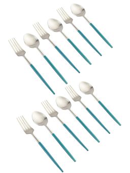 VarEesha - Radiant Blue Handled Matt Finish Stainless Steel Flatware Set of 12 - Spoons & Forks
