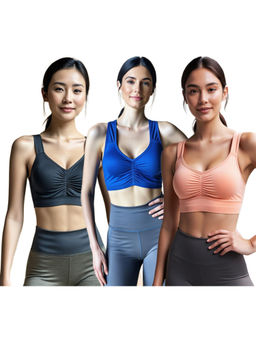 Secrets By ZeroKaata - Assorted Solid Lightly Padded Sports Bra Women (Pack of 3)