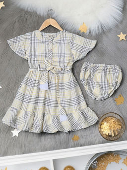 Bella Moda - Front Button Half Sleeve Dress with Belt and Bloomer (Set of 3)