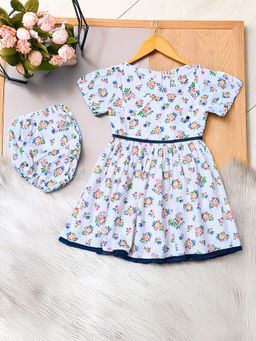 Bella Moda - White Floral Printed Dress with Bloomer (Set of 2)