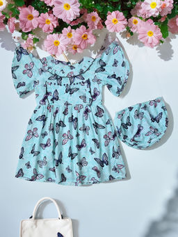 Bella Moda - Blue Butterfly Print Dress with Bloomer (Set of 2)