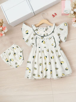 Bella Moda - White Printed Dress with Bloomer (Set of 2)