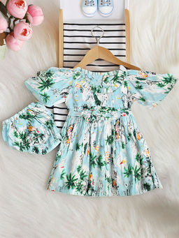 Bella Moda - Half Sleeves Printed Dress with Bloomer and Belt (Set of 3)