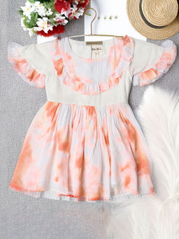 Bella Moda - Front Frilled with Contrast Printed Dress