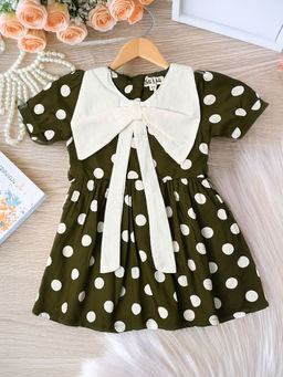 Bella Moda - Olive Big Bow Polka Dot Printed Dress with Bloomer (Set of 2)
