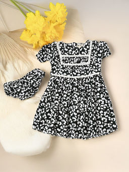 Bella Moda - Black Printed Dress with Bloomer (Set of 2)