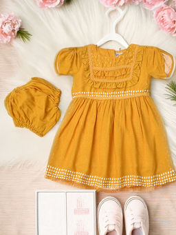 Bella Moda - Mustard Printed Dress with Bloomer (Set of 2)
