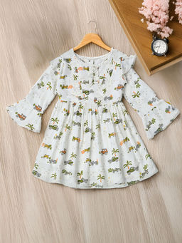 Bella Moda - White Front Bow Bell Sleeve Dress