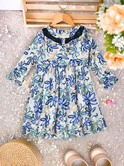 Bella Moda - White Floral Printed Full Sleeves Dress